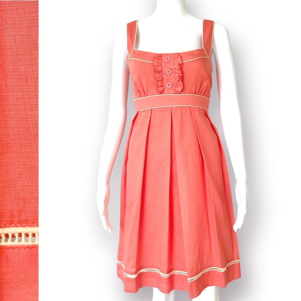 Jessica Simpson Summer Dress 100% Cotton Empire Waist Adjustable Straps Coral